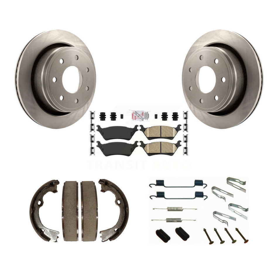 Rear Disc Rotors Ceramic Pads Parking Shoes Hardware Kit For Ford F-150 With 7 Lug Wheels K8A-109190