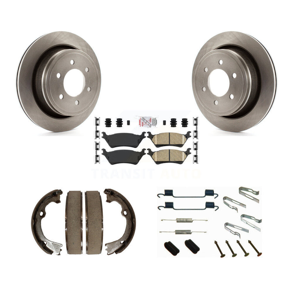 Rear Disc Rotors Ceramic Pads Parking Shoes Hardware Kit For Ford F-150 With 6 Lug Wheels K8A-109191
