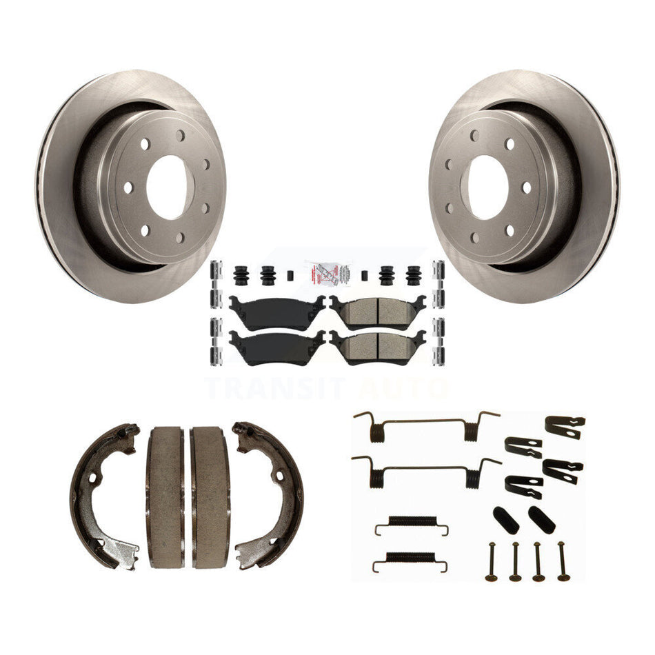 Rear Disc Rotors Semi-Metallic Pads Parking Brake Shoes And Hardware Kit For Ford F-150 K8A-109196