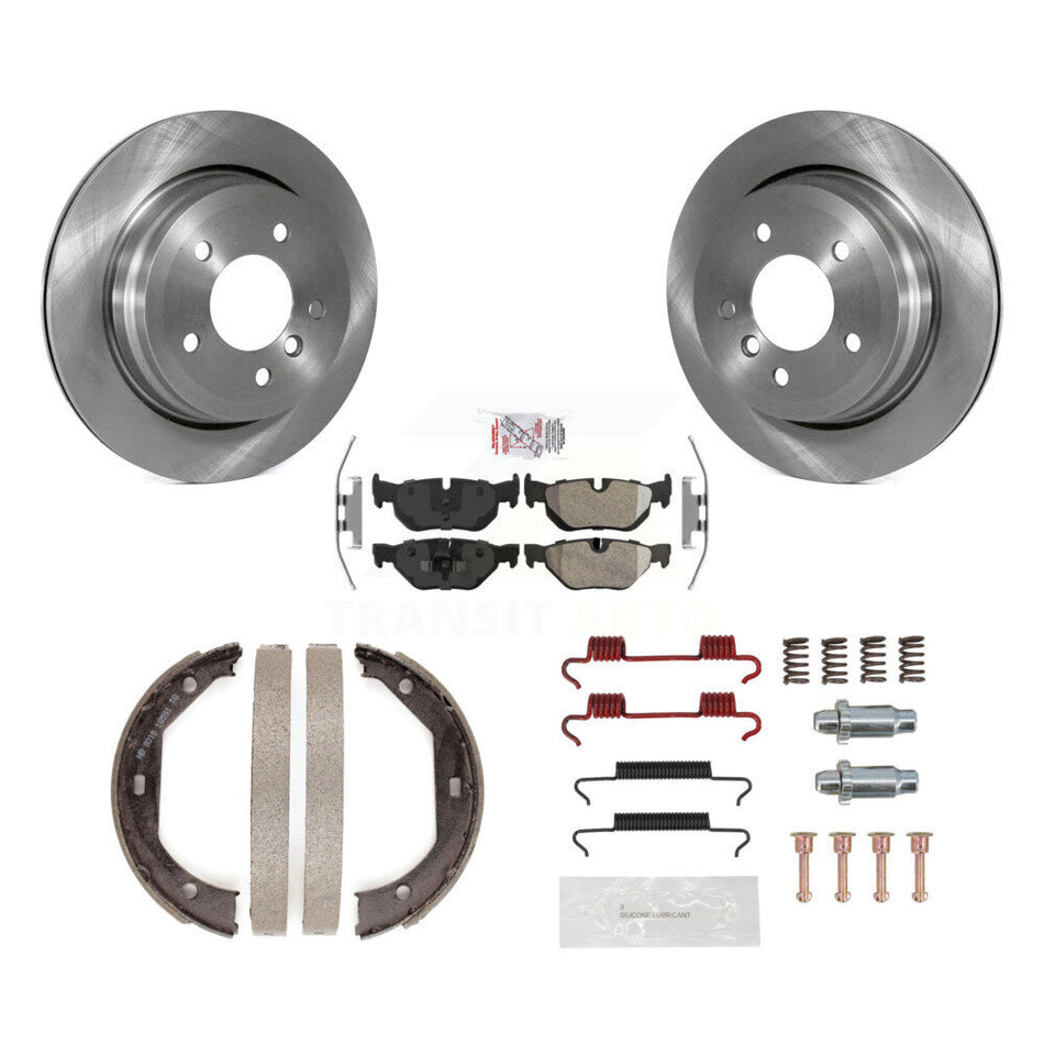 Rear Disc Rotors Semi-Metallic Pads Parking Brake Shoes Hardware Kit For BMW 328i xDrive K8A-109199