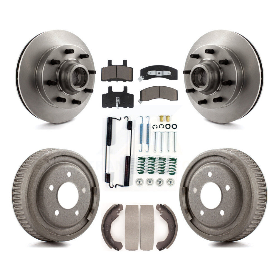 Front Rear Disc Brake Rotors Hub Assembly Ceramic Pads And Drum Kit (7Pc) For 1995-1997 GMC Yukon RWD with DIESEL engine With 10" Diameter K8C-102726