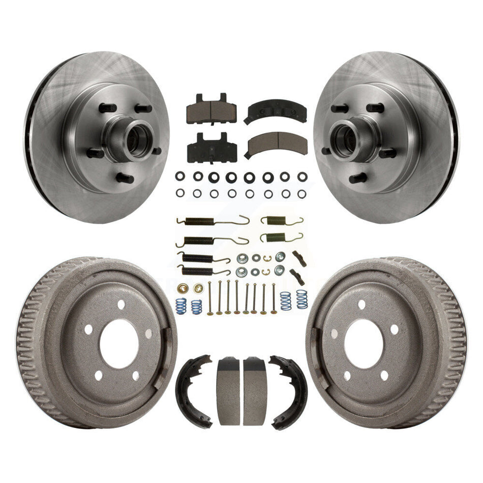 Front Rear Disc Brake Rotors Hub Assembly Ceramic Pads And Drum Kit (7Pc) For 1995-1997 GMC Yukon RWD with GAS engine With 11" Diameter K8C-102727