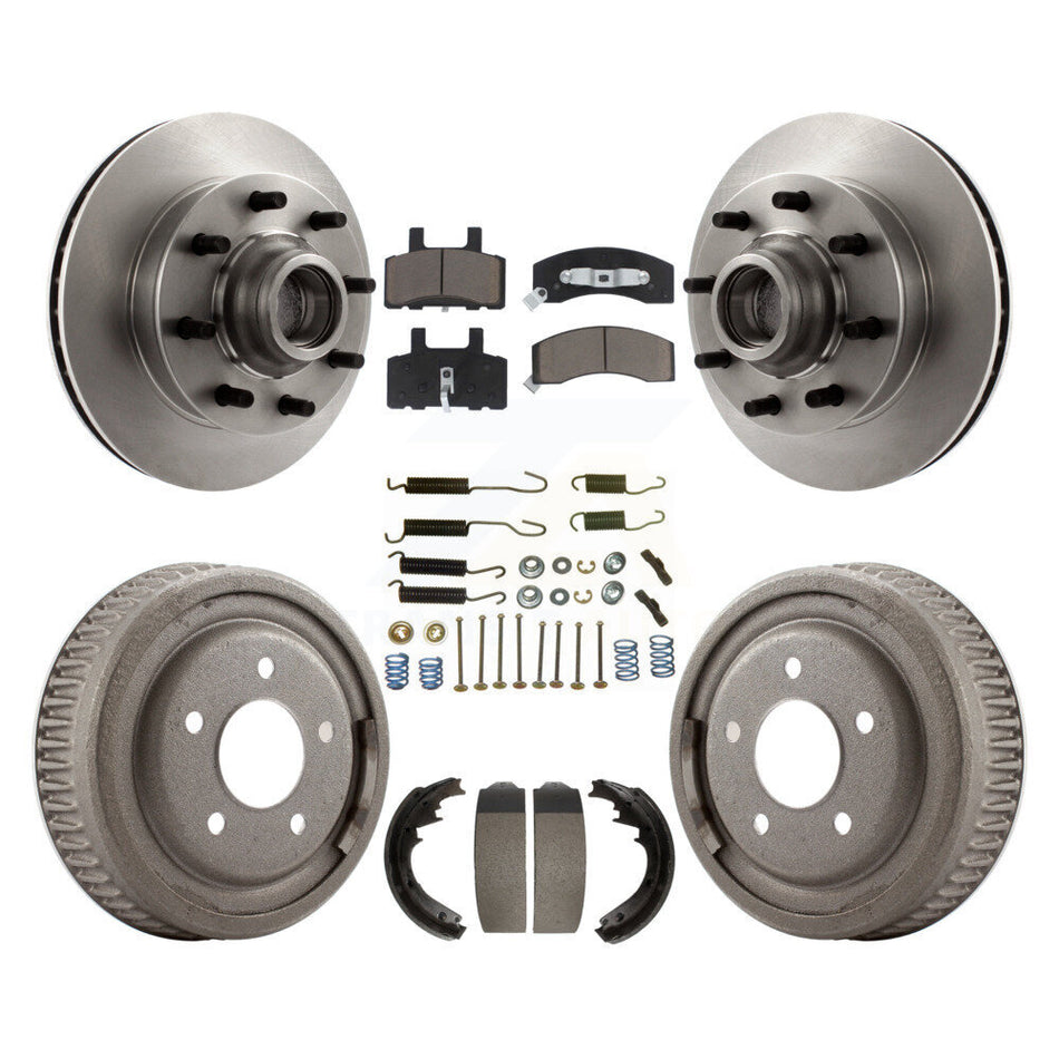 Front Rear Disc Brake Rotors Hub Assembly Ceramic Pads And Drum Kit (7Pc) For 1995-1997 GMC Yukon RWD with DIESEL engine With 11" Diameter K8C-102728
