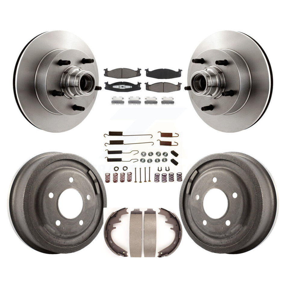 Front Rear Disc Brake Rotors Hub Assembly Ceramic Pads And Drum Kit (7Pc) For 1997-1999 Ford E-150 Econoline Club Wagon K8C-102731