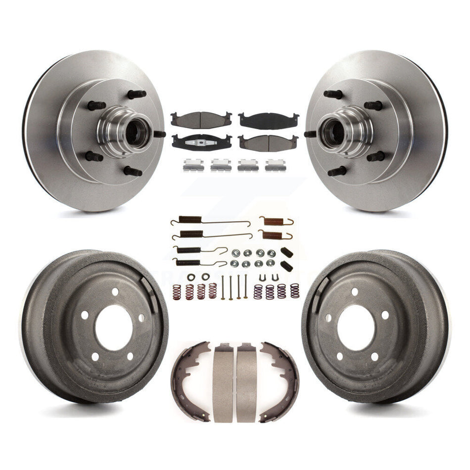 Front Rear Disc Brake Rotors Hub Assembly Ceramic Pads And Drum Kit (7Pc) For 1997-1999 Ford E-150 Econoline 2-Wheel ABS K8C-102735