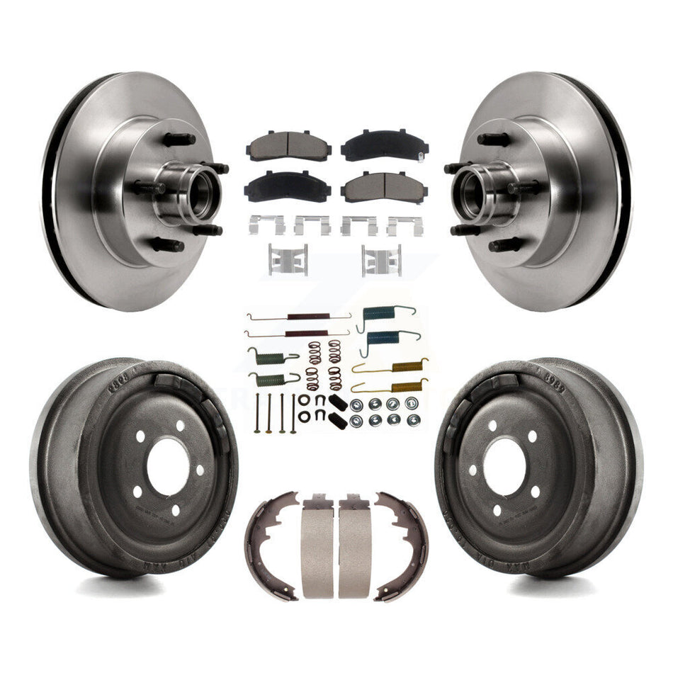 Front Rear Disc Brake Rotors Hub Assembly Ceramic Pads And Drum Kit (7Pc) For Ford Ranger Mazda B2500 B3000 B4000 With 10" Diameter K8C-102748