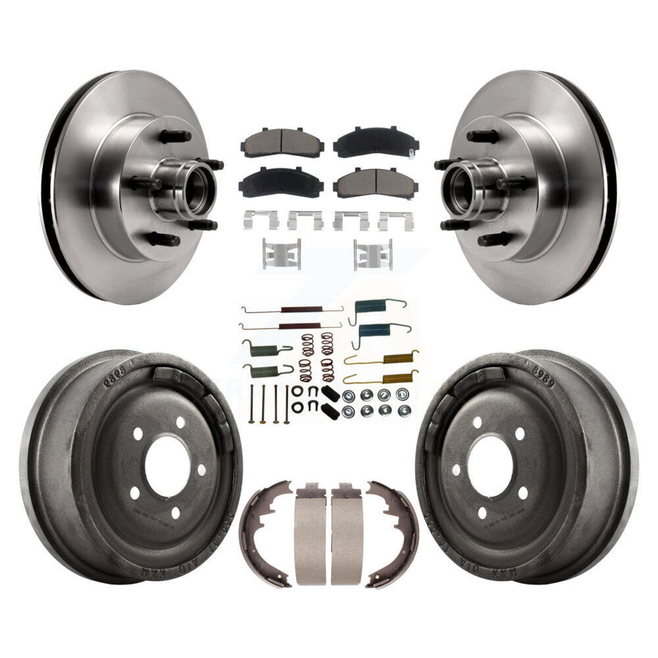 Front Rear Disc Brake Rotors Hub Assembly Ceramic Pads And Drum Kit (7Pc) For Ford Ranger Mazda B2500 B3000 B4000 With 10" Diameter K8C-102748