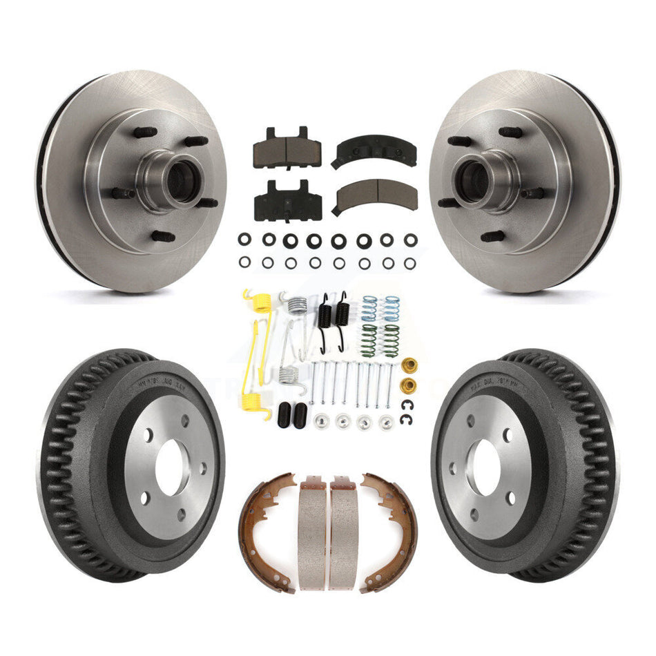 Front Rear Disc Brake Rotors Hub Assembly Ceramic Pads And Drum Kit (7Pc) For 1994-1999 Dodge Ram 1500 RWD K8C-102755