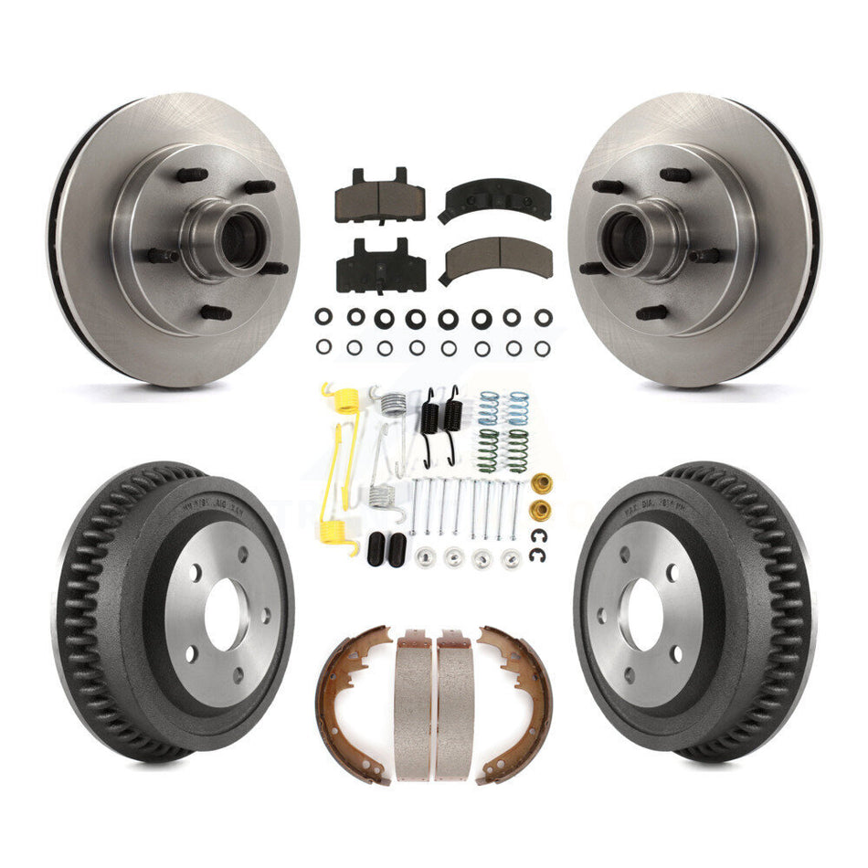 Front Rear Disc Brake Rotors Hub Assembly Ceramic Pads And Drum Kit (7Pc) For 1994-1999 Dodge Ram 1500 RWD K8C-102755