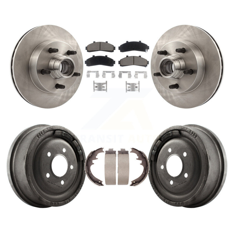 Front Rear Disc Brake Rotors Hub Assembly Ceramic Pads And Drum Kit For 1998-1999 Mazda B4000 RWD with 4-Wheel ABS With 10" Diameter K8C-102767