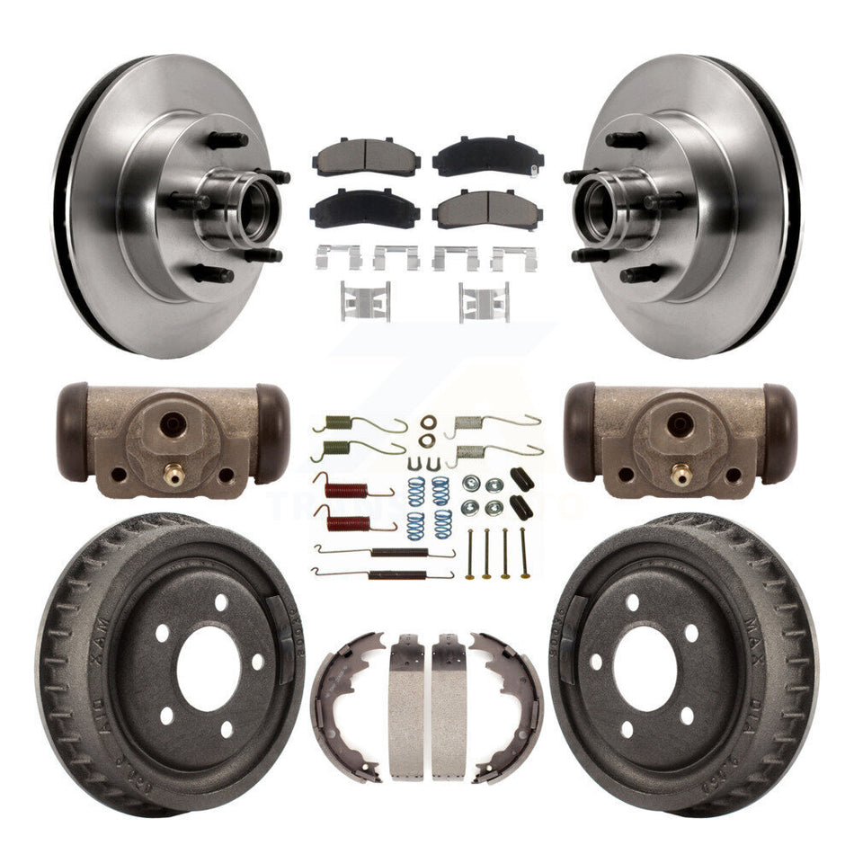 Front Rear Disc Brake Rotors Ceramic Pads And Drum Kit (9Pc) For 2001 Ford Ranger RWD with 2-Wheel ABS Coil front springs With 9" Diameter K8C-102967