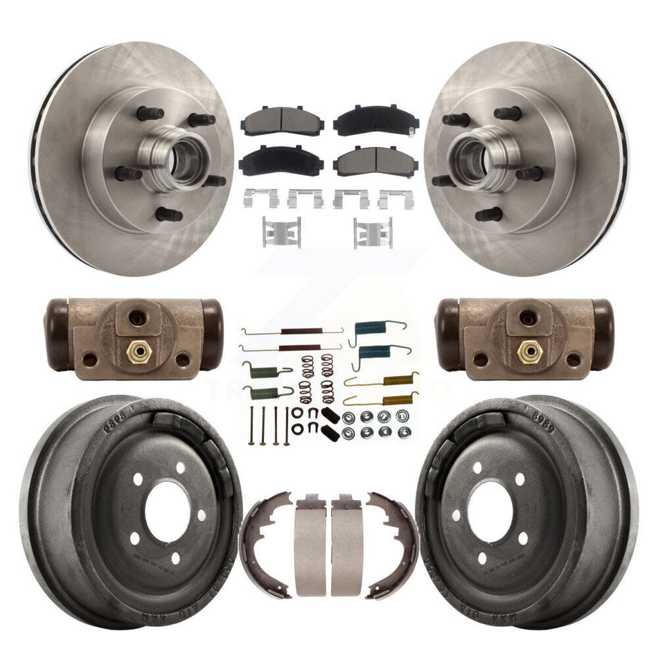 Front Rear Disc Brake Rotors Ceramic Pads And Drum Kit (9Pc) For 1998-1999 Mazda B4000 RWD with 4-Wheel ABS With 10" Diameter K8C-102970