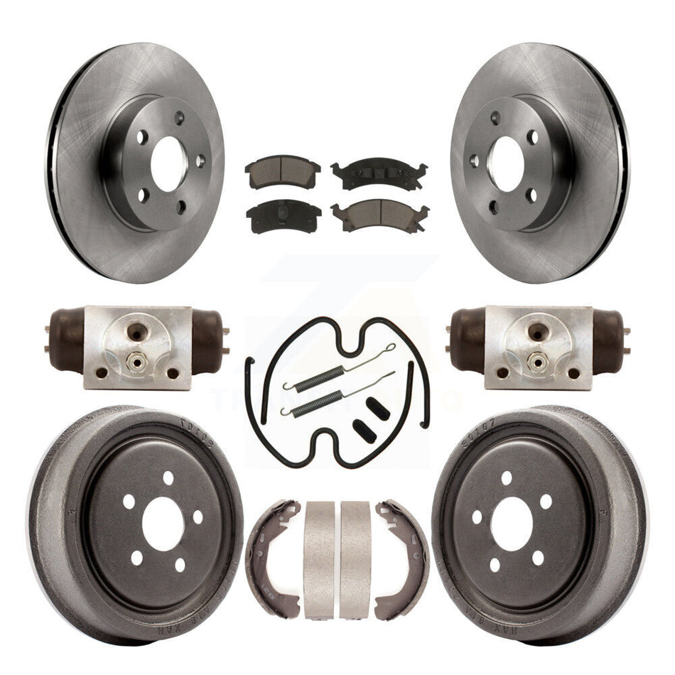 Front Rear Disc Brake Rotors Ceramic Pads And Drum Kit (9Pc) For 2003 Chevrolet Cavalier With 225mm x 45mm Size K8C-103078