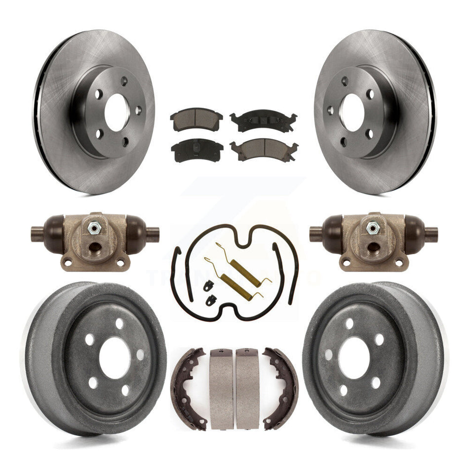 Front Rear Disc Brake Rotors Ceramic Pads And Drum Kit (9Pc) For 1996-1998 Pontiac Sunfire Except Vehicles Built USA Market K8C-103079