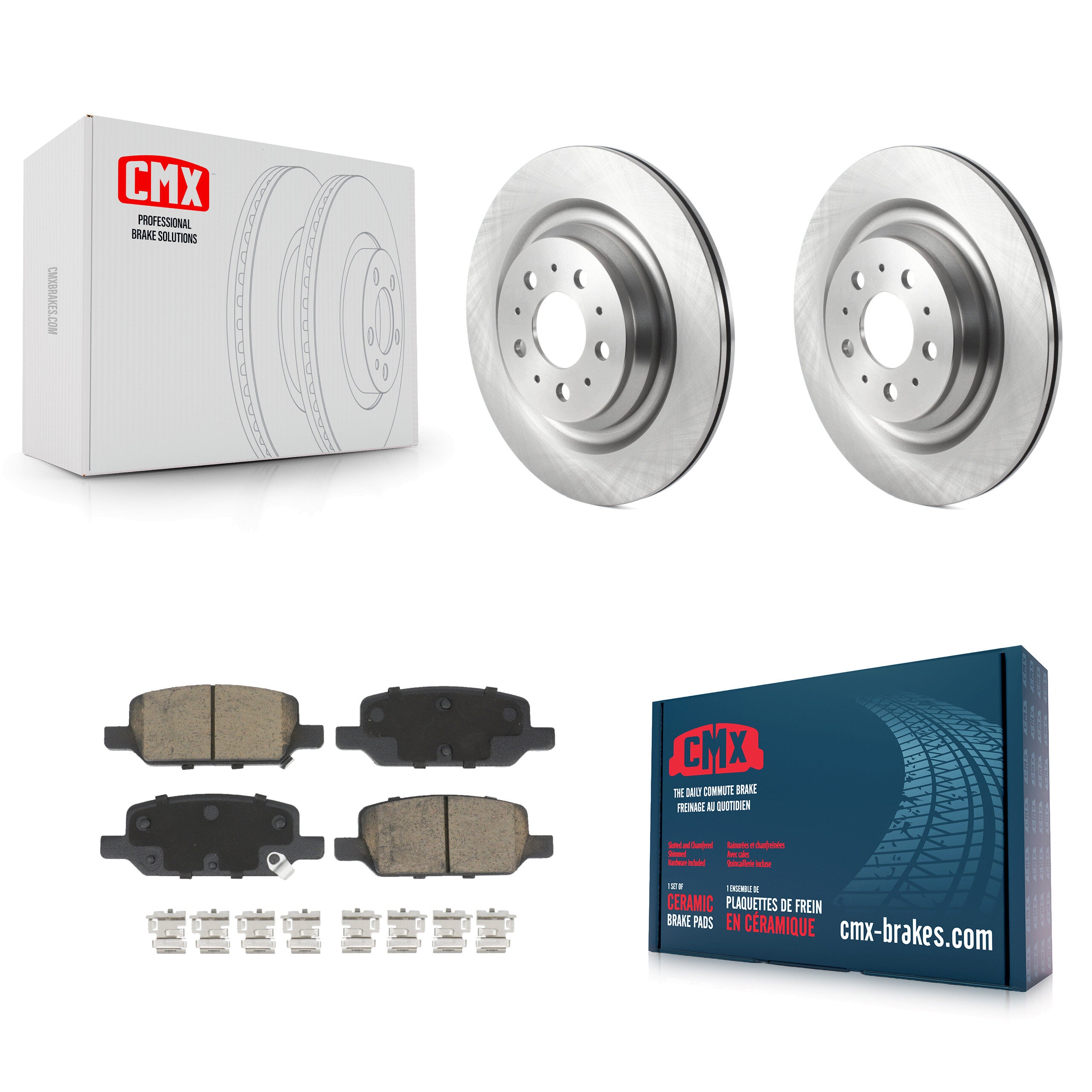 Rear Disc Brake Rotors & Ceramic Pad Kit For 2017-2022 Tesla 3 With Gray Painted Calipers K8C-103541