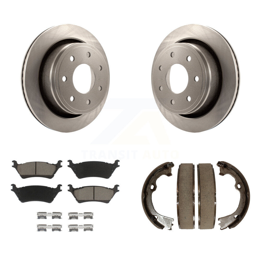 Rear Disc Rotors Ceramic Pads & Parking Shoes Kit For 12-14 Ford F-150 With 7 Lug Wheels K8C-103828