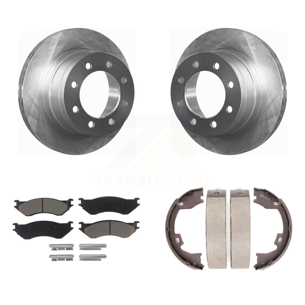 Rear Disc Rotors Ceramic Pads And Parking Brake Shoes Kit For Dodge Ram 1500 3500 2500 K8C-103889