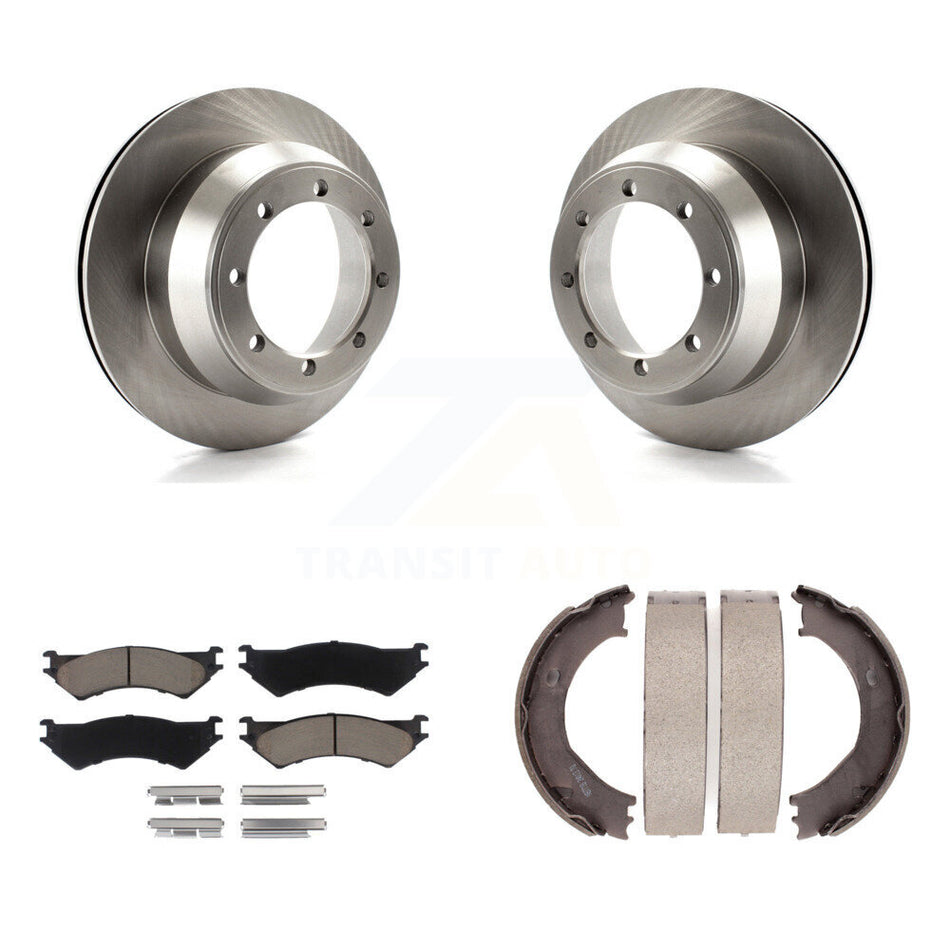 Rear Disc Rotors Ceramic Pads Parking Shoes Kit For Ford E-350 Super Duty Econoline Club K8C-104006