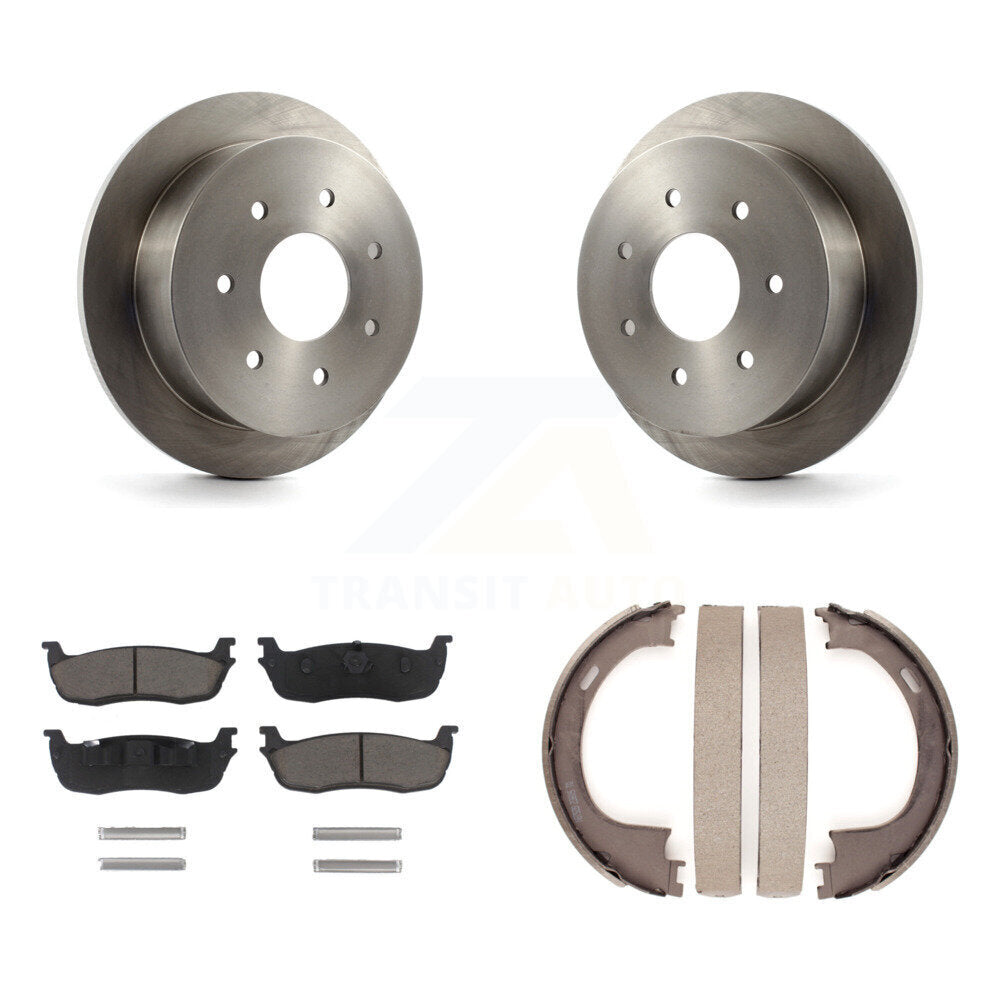 Rear Disc Rotors Ceramic Pads & Parking Shoes Kit For Ford F-150 F-250 With 7 Lug Wheels K8C-104031
