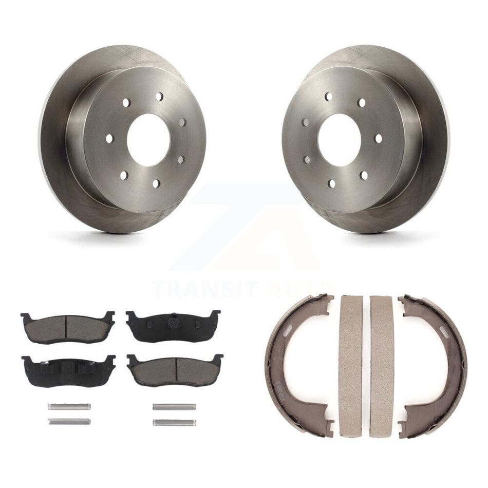 Rear Disc Rotors Ceramic Pads & Parking Shoes Kit For Ford F-150 F-250 With 7 Lug Wheels K8C-104031