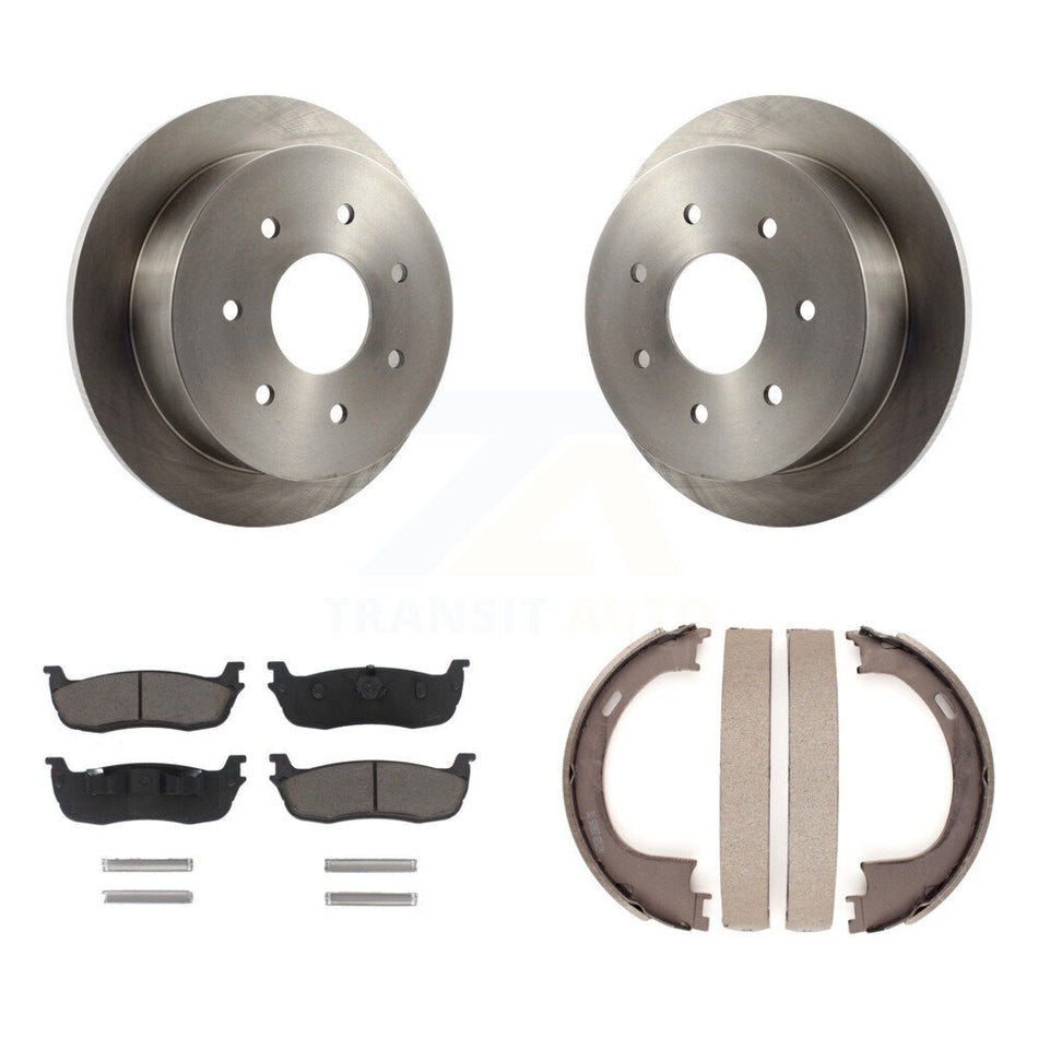 Rear Disc Rotors Ceramic Pads & Parking Shoes Kit For Ford F-150 F-250 With 7 Lug Wheels K8C-104031