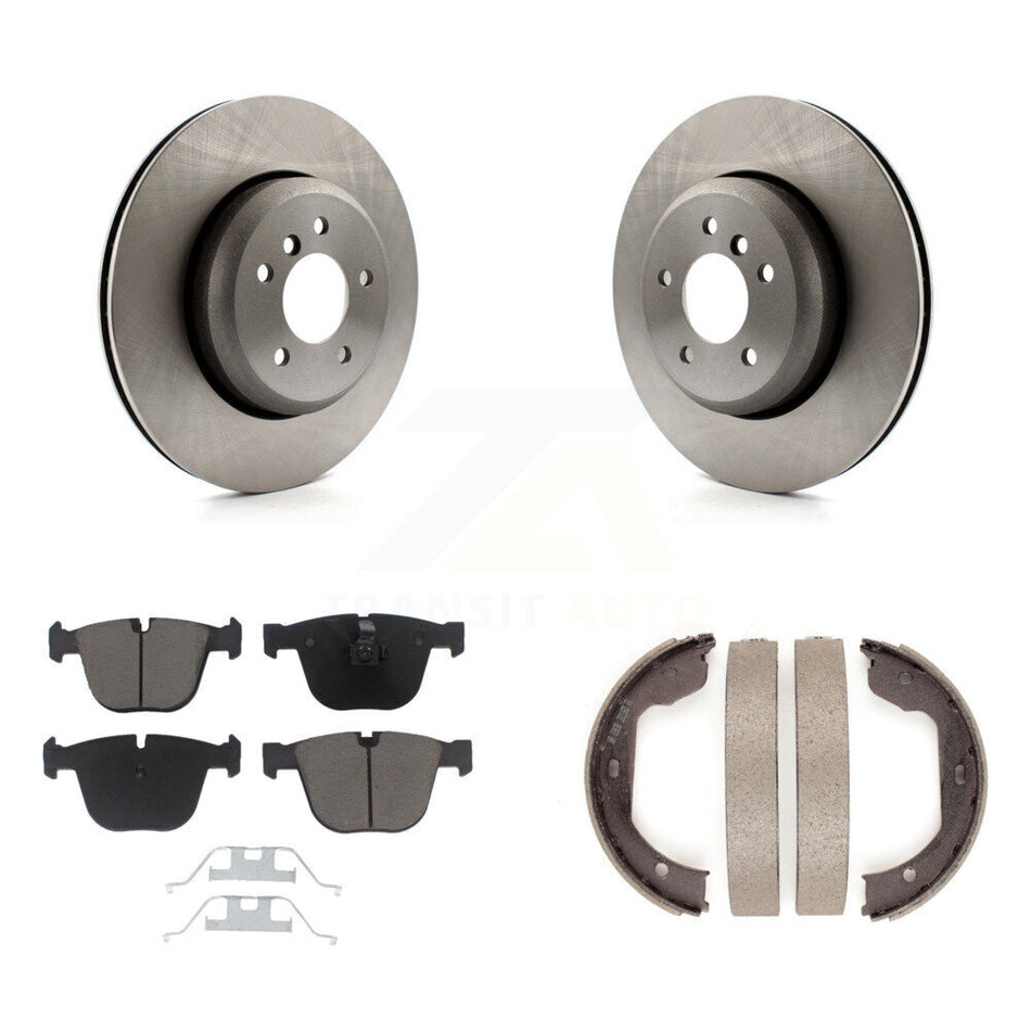 Rear Disc Rotors Ceramic Pads & Parking Brake Shoes Kit For BMW 650i 645Ci 550i 545i 535i K8C-104114