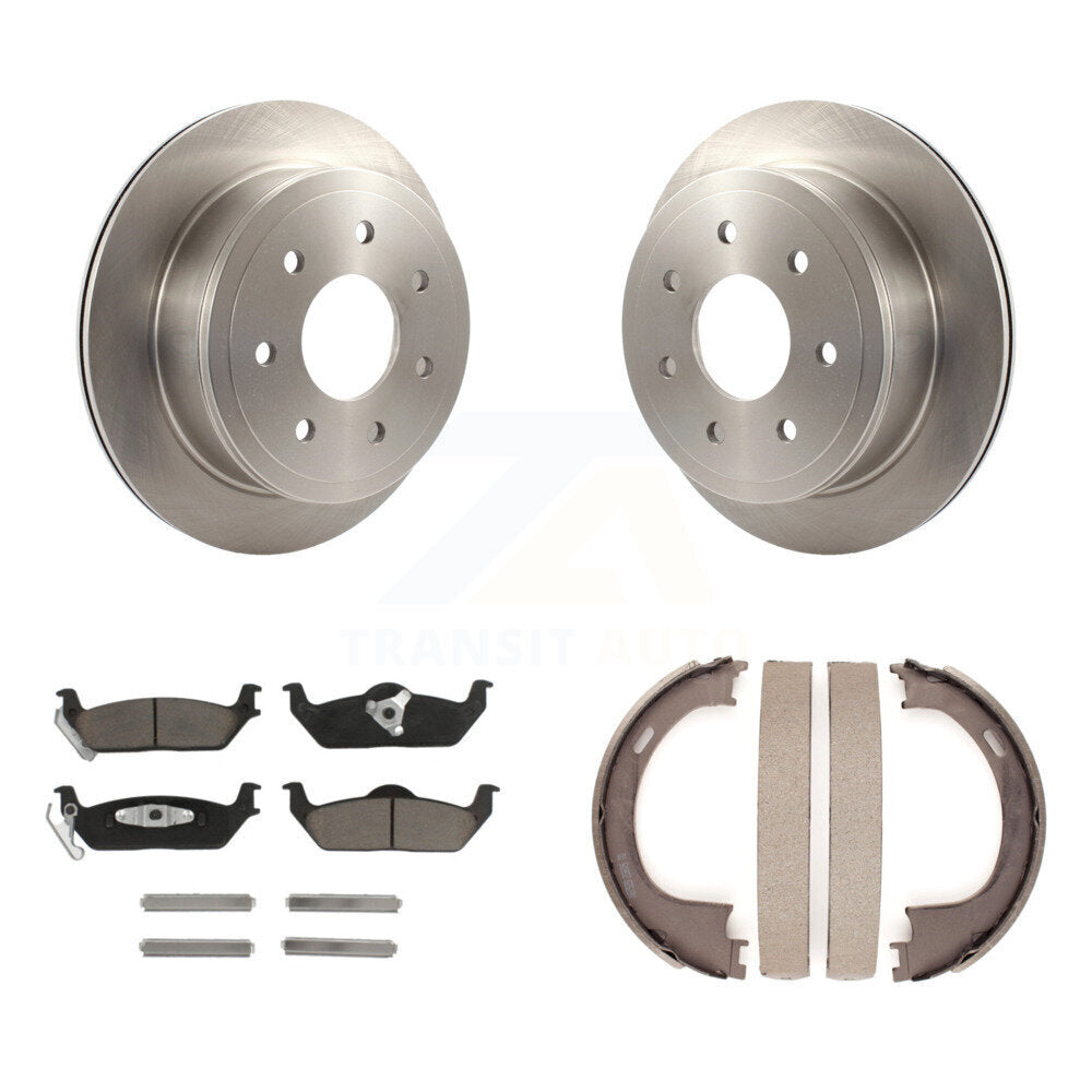 Rear Disc Rotors Ceramic Pads And Parking Brake Shoes Kit For Ford F-150 Lincoln Mark LT K8C-104133
