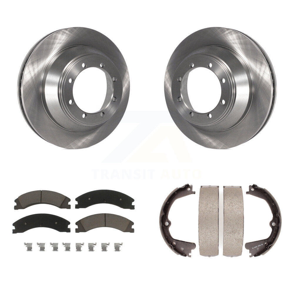 Rear Disc Rotors Ceramic Pads And Parking Brake Shoes Kit For Ford E-450 Super Duty K8C-104168