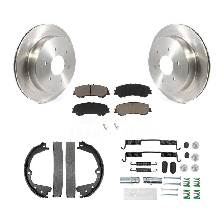 Rear Disc Rotors Ceramic Pads Parking Brake Shoes Hardware Kit For 2017-2023 Nissan TITAN K8C-104264