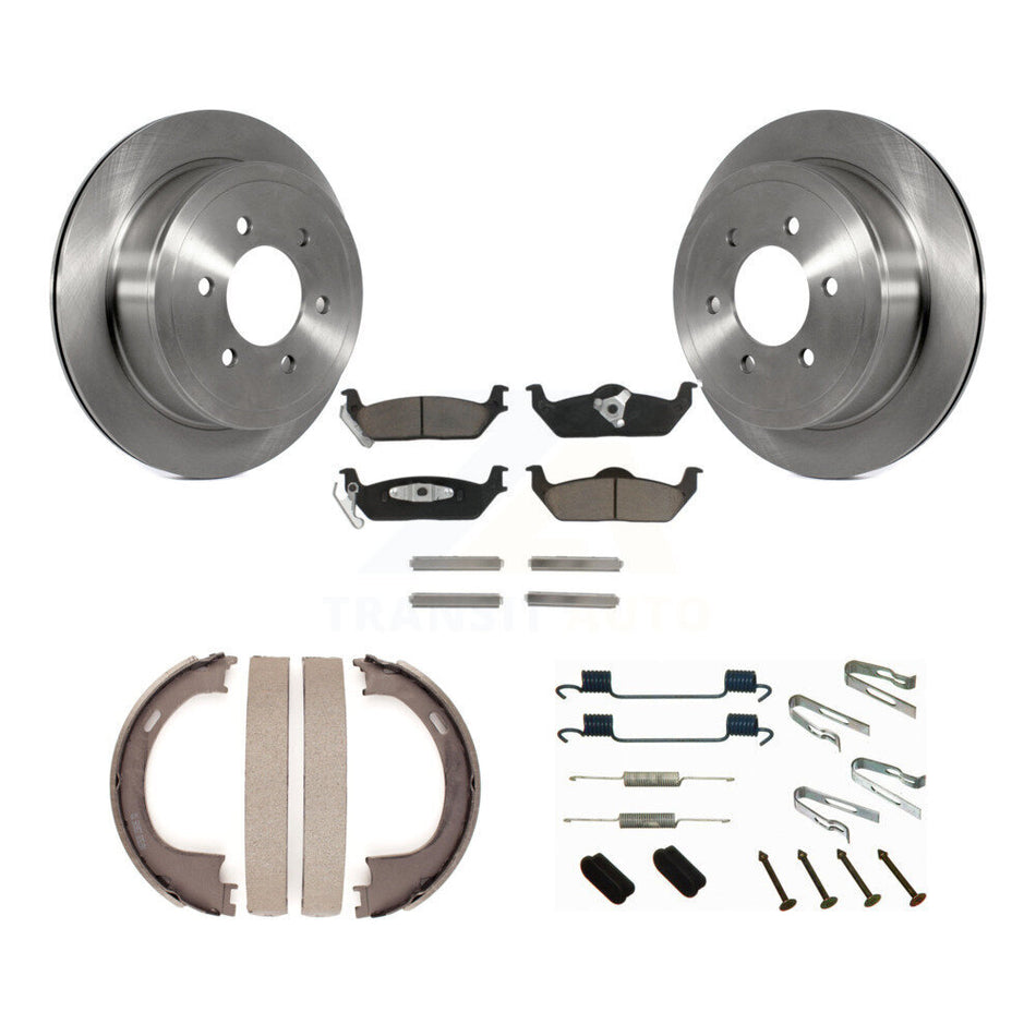 Rear Disc Rotors Ceramic Pads Parking Shoes & Hardware Kit For Ford F-150 Lincoln Mark LT K8C-104308