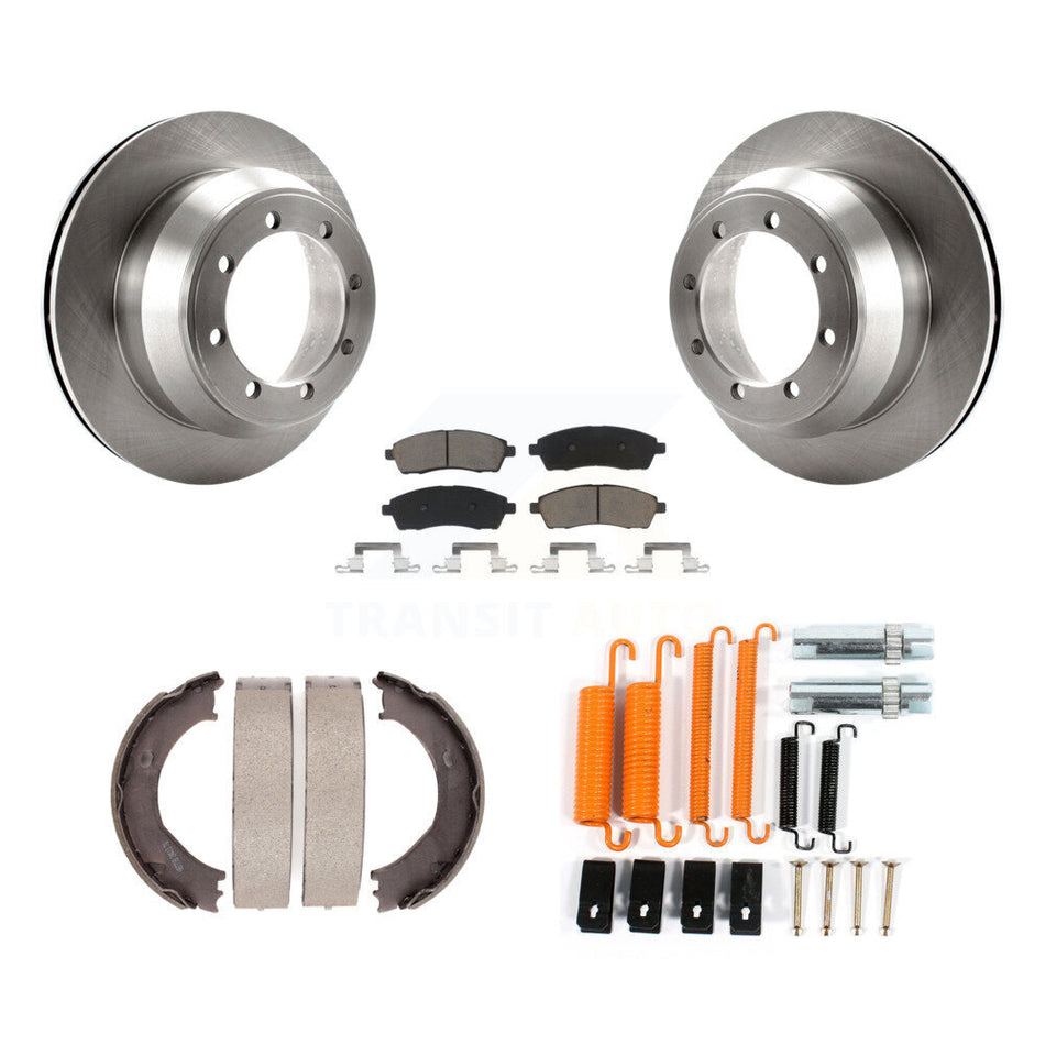 Rear Disc Rotors Ceramic Pads Parking Brake Shoes Hardware Kit For Ford F-350 Super Duty K8C-104399