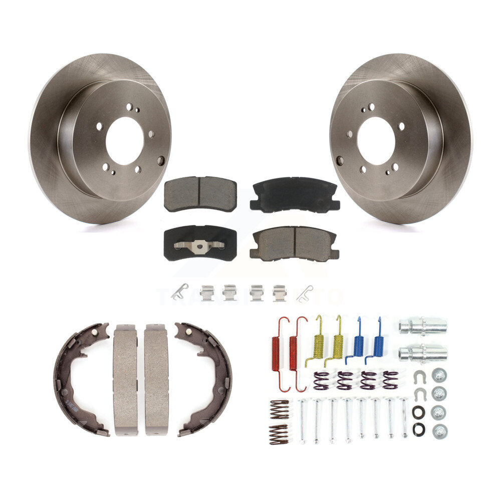 Rear Disc Rotors Ceramic Pads Parking Brake Shoes & Hardware Kit For Mitsubishi Outlander K8C-104415