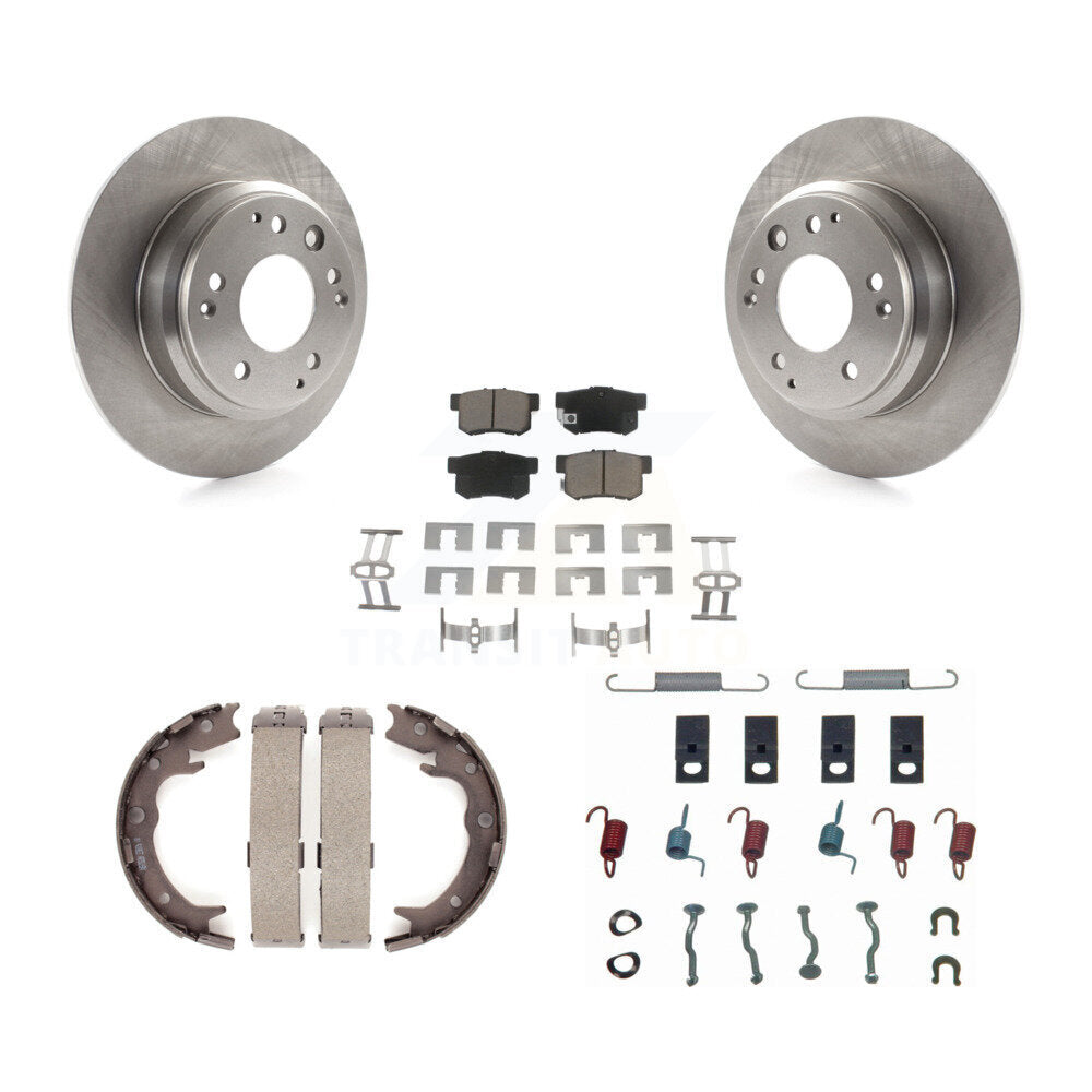 Rear Disc Rotors Ceramic Pads Parking Brake Shoes Hardware Kit For Honda Odyssey Acura RL K8C-104434