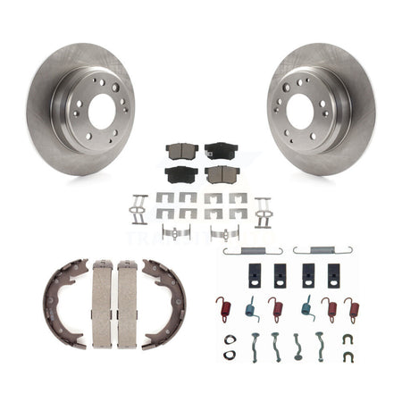 Rear Disc Rotors Ceramic Pads Parking Brake Shoes Hardware Kit For Honda Odyssey Acura RL K8C-104434