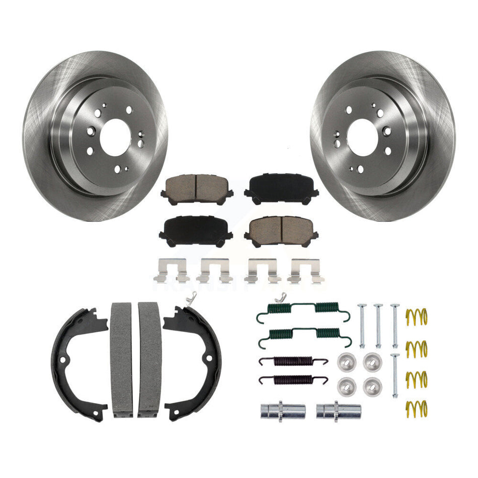 Rear Disc Rotors Ceramic Pads Parking Brake Shoes Hardware Kit For Honda Pilot Ridgeline K8C-104495