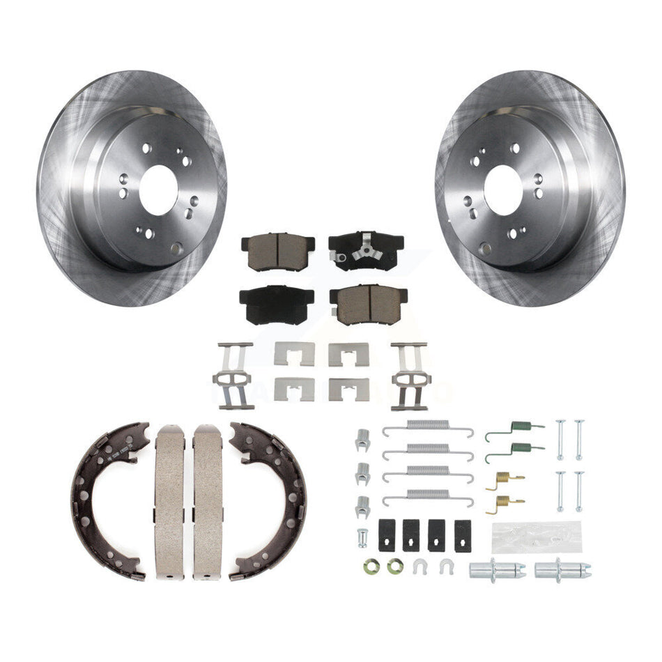 Rear Disc Rotors Ceramic Pads Parking Brake Shoes & Hardware Kit For Honda CR-V Acura RDX K8C-104504