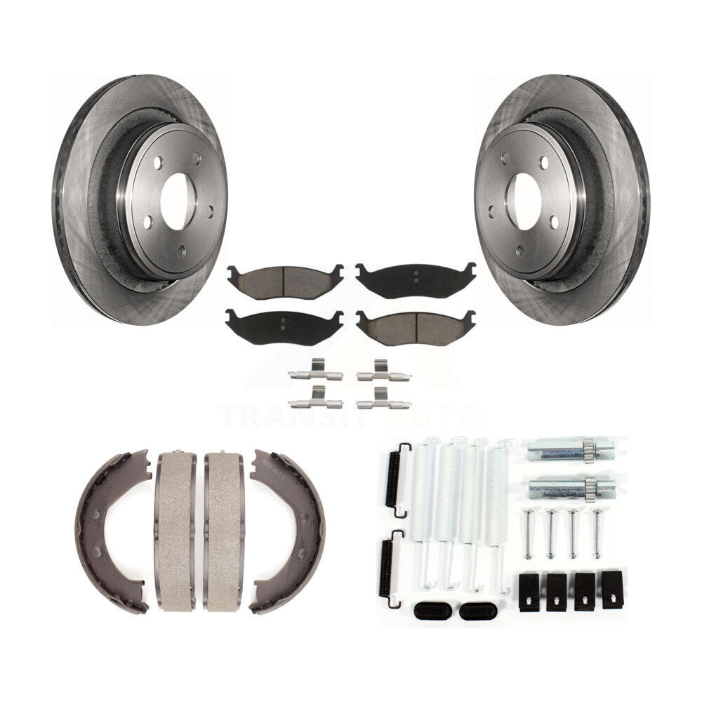 Rear Disc Rotors Ceramic Pads Parking Shoes Hardware Kit For Dodge Ram 1500 Durango Aspen K8C-104511