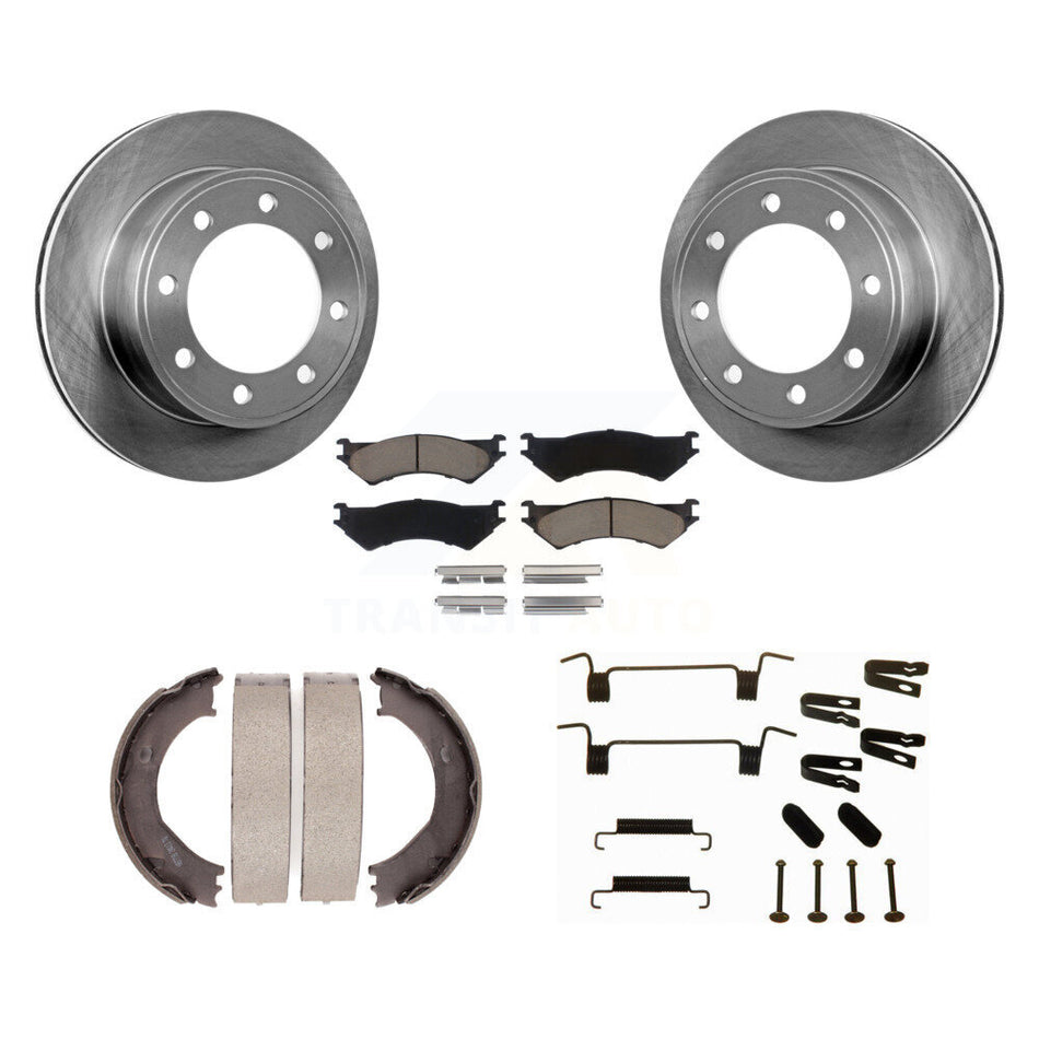 Rear Disc Rotors Ceramic Pads Parking Shoes Hardware Kit For Ford E-350 Super Duty E-250 K8C-104522