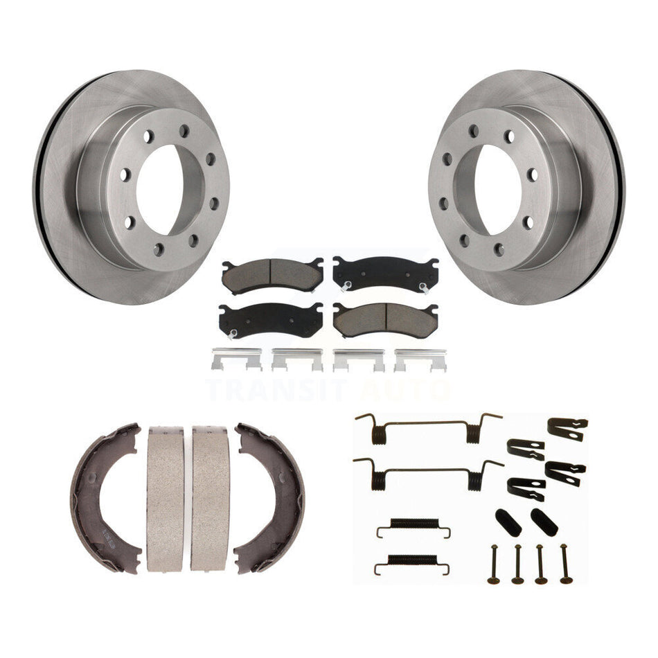 Rear Disc Rotors Ceramic Pads Parking Shoes Hardware Kit For Chevrolet Silverado 2500 HD K8C-104525