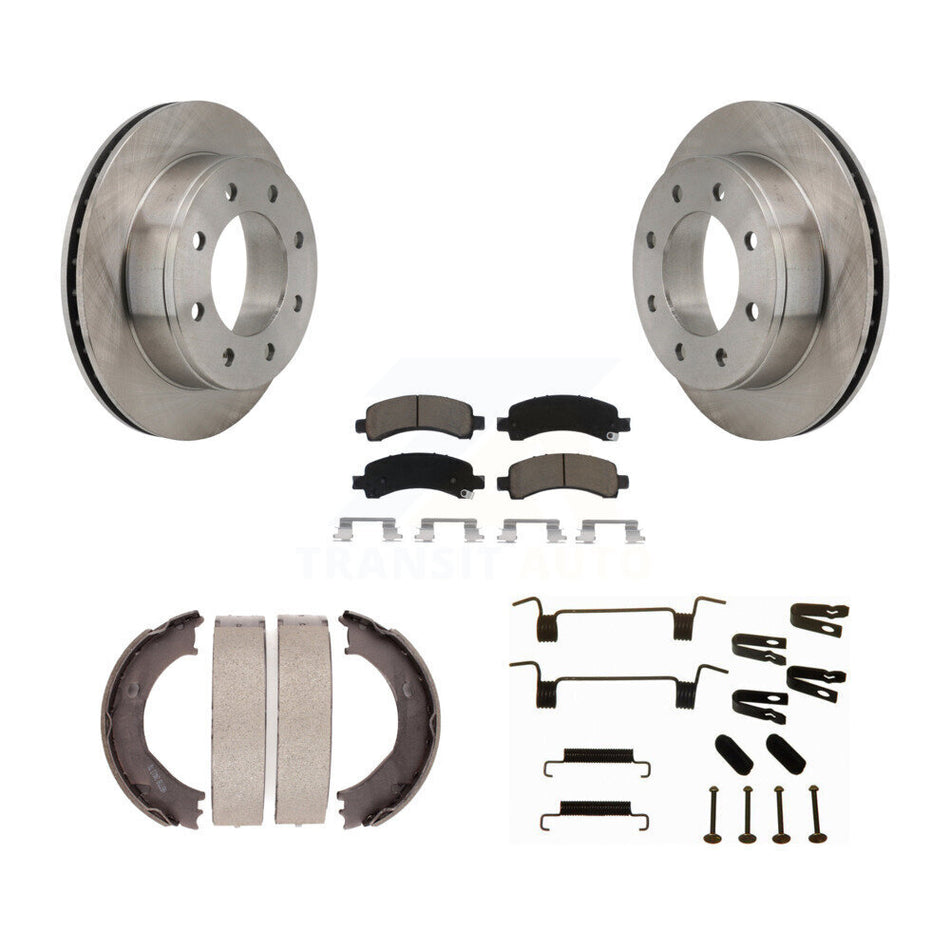 Rear Disc Rotors Ceramic Pads Parking Shoes & Hardware Kit For Chevrolet Express 2500 GMC K8C-104526