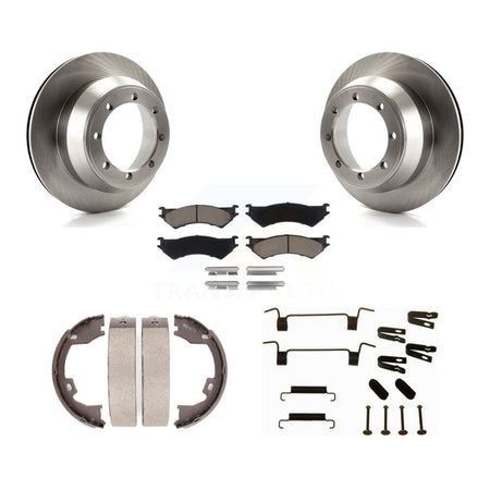 Rear Disc Rotors Ceramic Pads Parking Brake Shoes Hardware Kit For Ford E-350 Super Duty K8C-104532