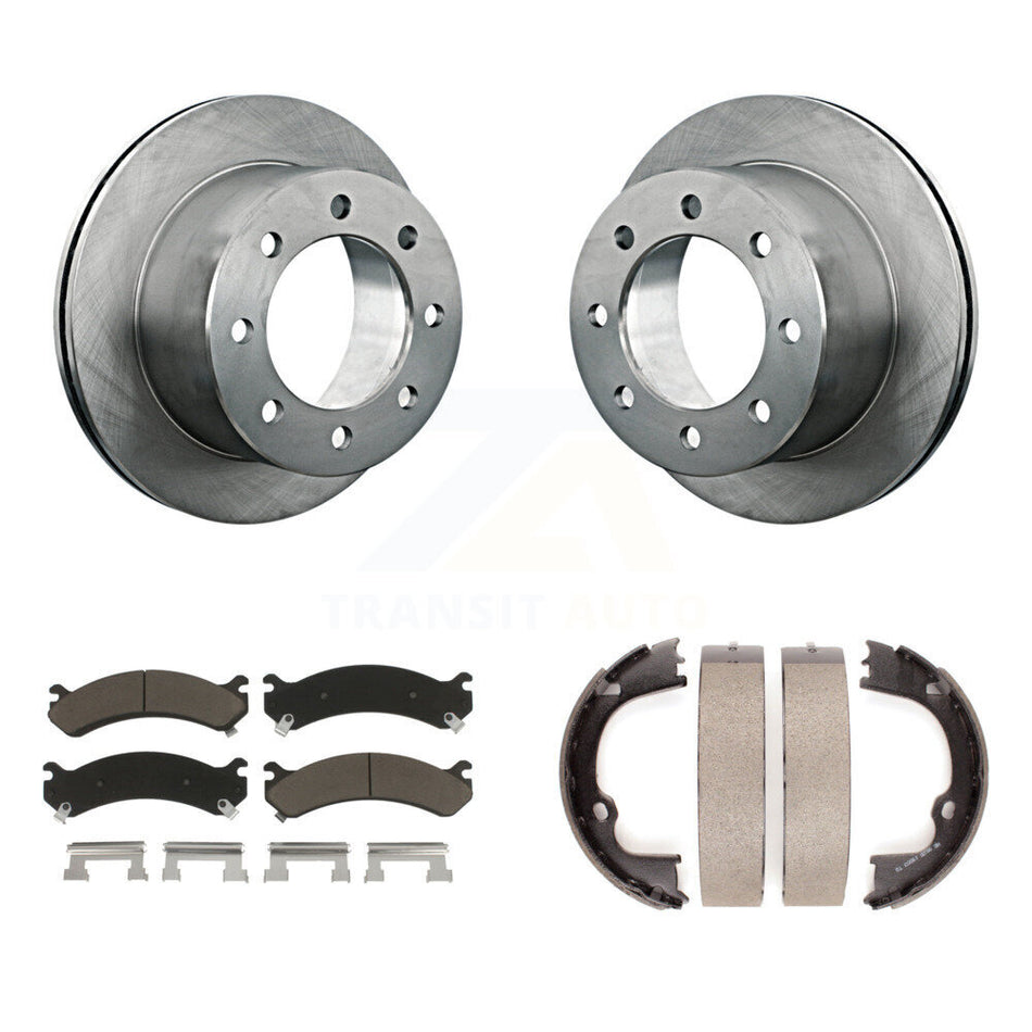 Rear Disc Rotors Ceramic Pads & Parking Brake Shoes Kit For GMC Sierra 3500 HD Chevrolet K8C-104716