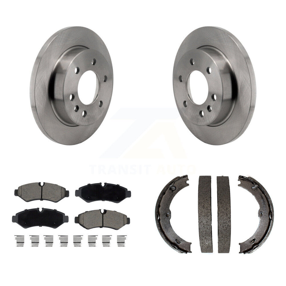 Rear Disc Rotors Ceramic Pads & Parking Brake Shoes Kit For Mercedes-Benz Sprinter 3500XD K8C-104726