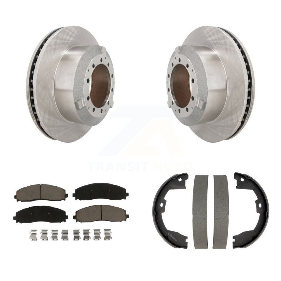 Rear Disc Rotors Ceramic Pads & Parking Shoes Kit For Ford F-350 Super Duty Cab Chassis K8C-104746