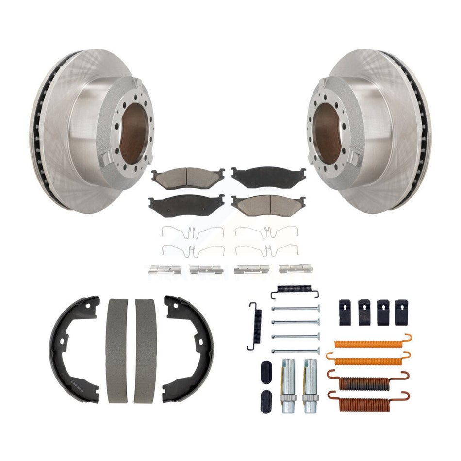 Rear Disc Rotors Ceramic Pads Parking Brake Shoes Hardware Kit For Ford F-450 Super Duty K8C-104778