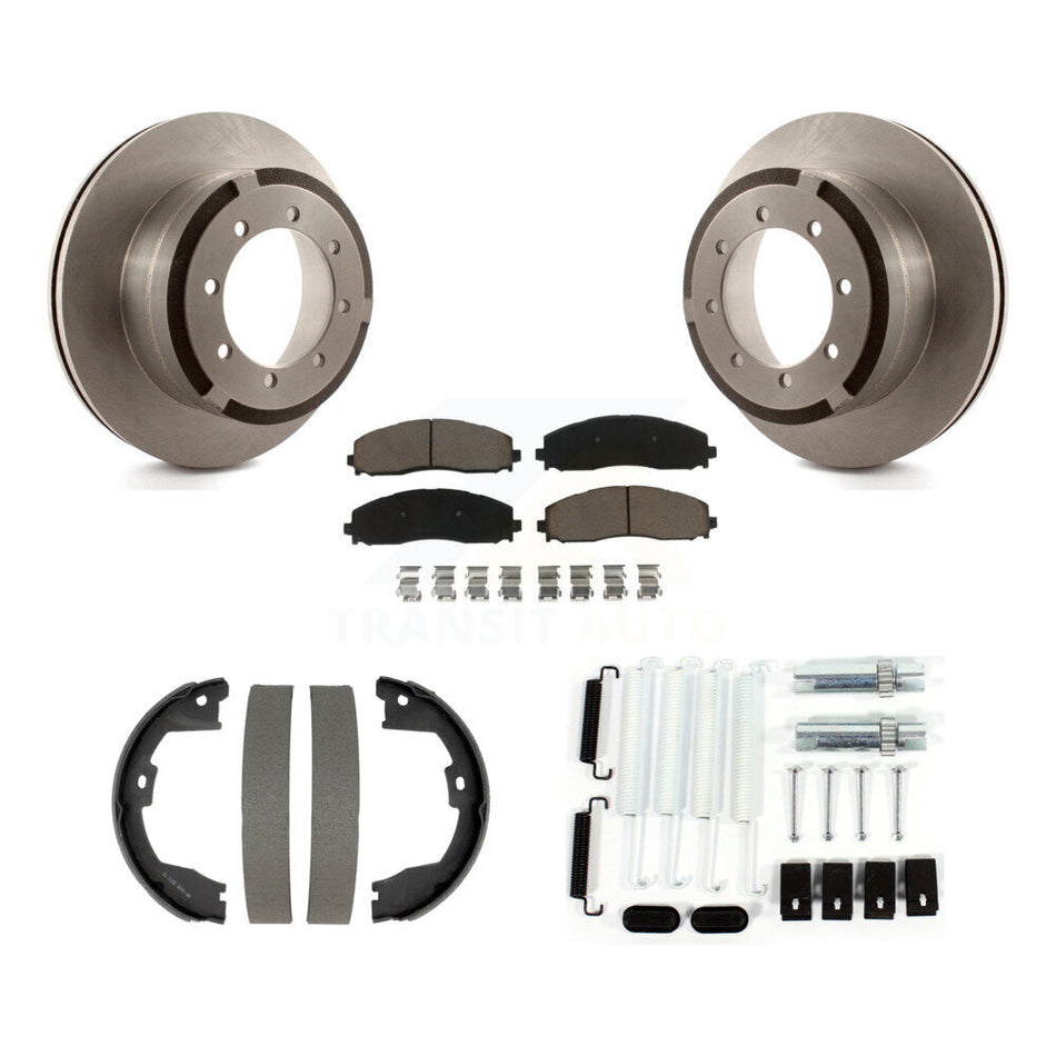 Rear Disc Rotors Ceramic Pads Parking Shoes Hardware Kit For Ford F-350 Super Duty F-250 K8C-104779
