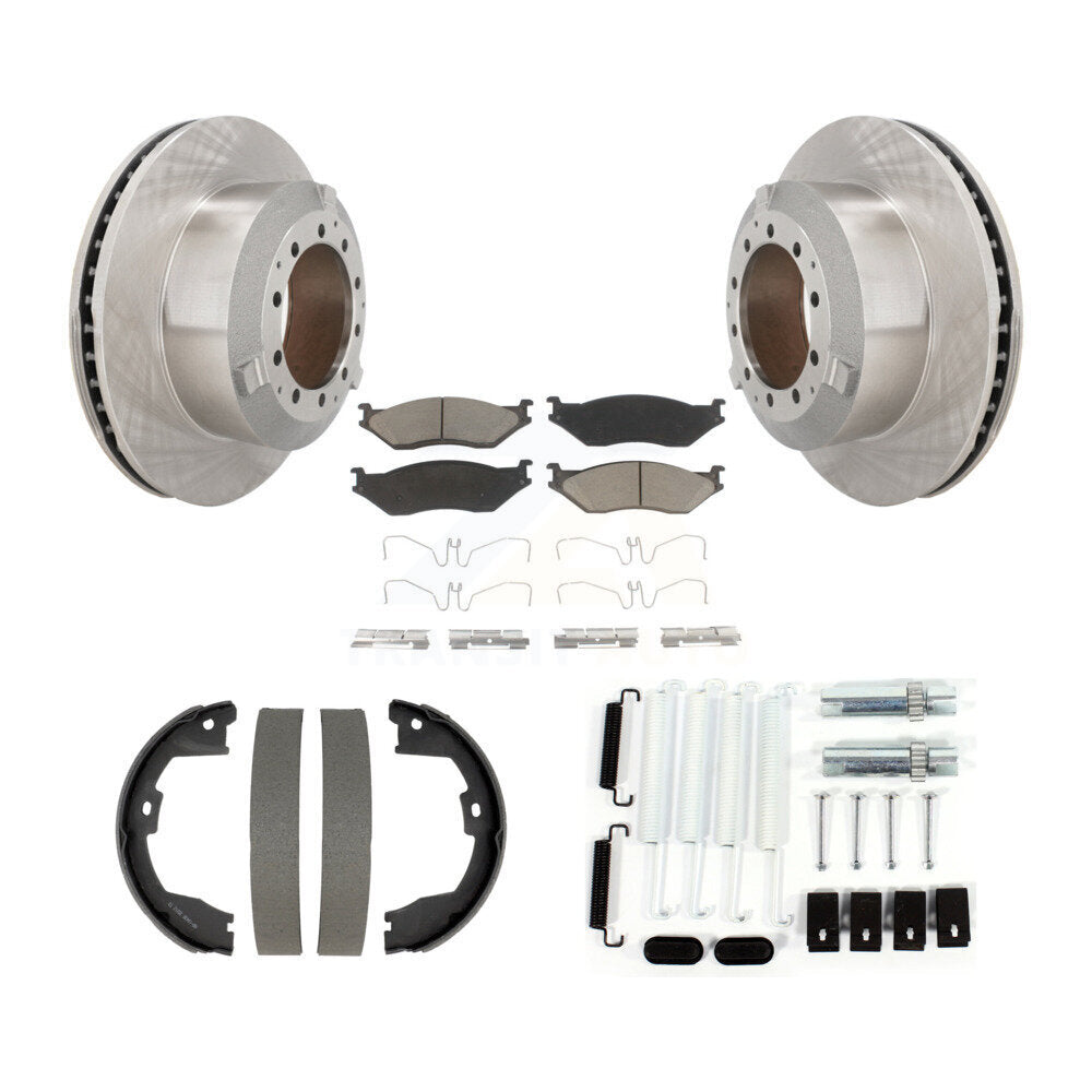 Rear Disc Rotors Ceramic Pads Parking Brake Shoes Hardware Kit For Ford F-450 Super Duty K8C-104780