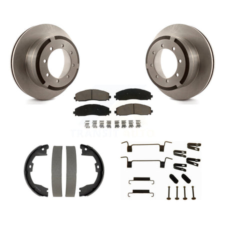 Rear Disc Rotors Ceramic Pads Parking Brake Shoes Hardware Kit For Ford F-450 Super Duty K8C-104781