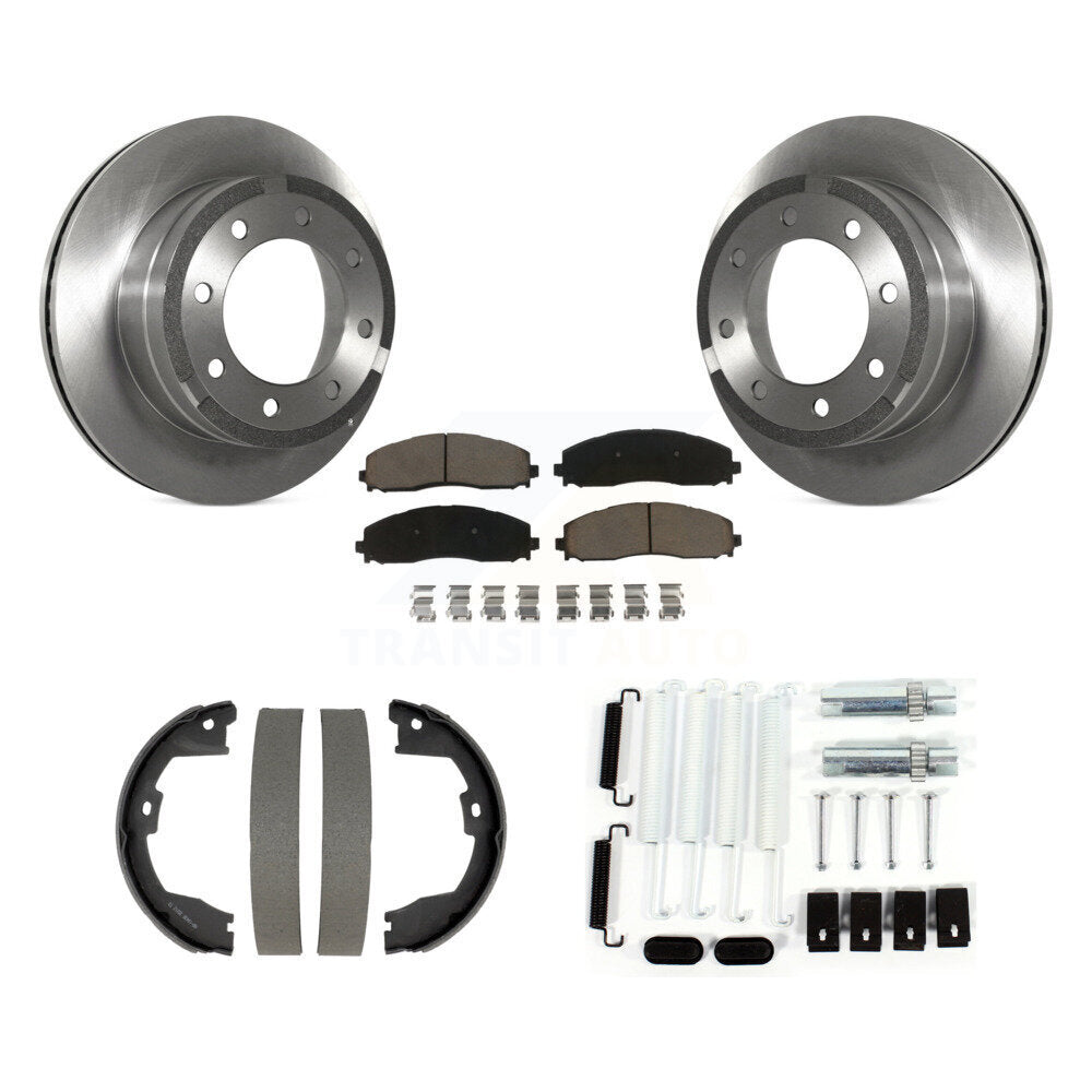 Rear Disc Rotors Ceramic Pads Parking Shoes Hardware Kit For Ford F-350 Super Duty F-250 K8C-104796