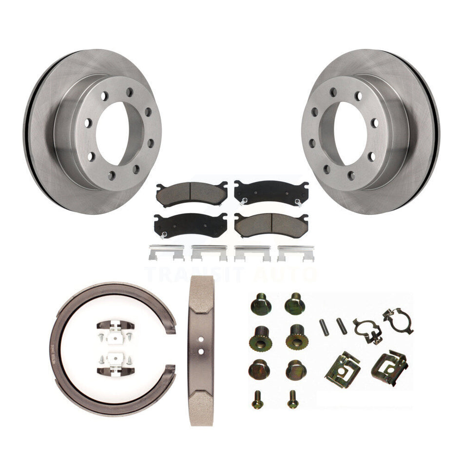 Rear Disc Rotors Ceramic Pads Parking Brake Shoes And Hardware Kit For GMC Sierra 2500 K8C-104798
